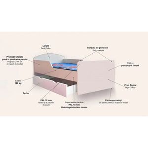 Pat pentru copii Printese, cu sertar, 2-6 ani, 160x80 cm imagine
