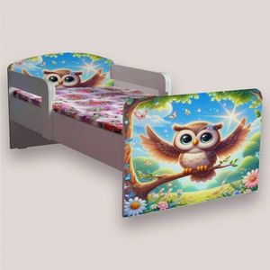 Pat pentru copii Bufnita, cu manere si saltea, 2-8 ani, 140x70 cm imagine