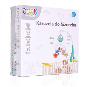 Carusel muzical Doris Blue Pinguin cu telecomanda si prindere universala, jucarii detasabile cu zornaitoare, cutie muzicala cu melodii, temporizator, volum reglabil imagine