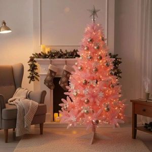 Brad artificial roz 180 cm diametru 118 cm, 11 niveluri, 69 ramuri, 333 ace aspect decorativ bogat imagine