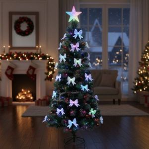Brad artificial 210 cm, fundite si fibra optica, stea in varf, lumini multicolore, suport metalic, verde imagine