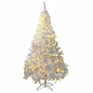 Brad alb artificial iluminat, 195 cm, 360 led-uri alb cald, 936 ramuri dense, suport metalic imagine