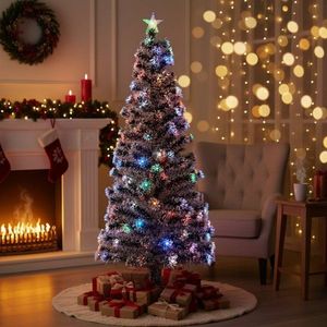 Brad artificial iluminat led si fibra optica multicolor, inaltime 180 cm imagine