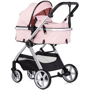 Carucior 3 in 1 pentru copii Chipolino Vista Pink Marshmallow, transformabil, cadru din aluminiu, sezut reversibil, maner reglabil, suspensii, husa de picioare, geanta, greutate suportata 22 kg imagine