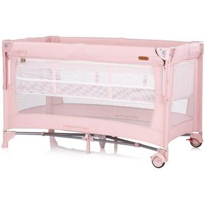 Patut pliabil pentru copii Chipolino Glory Pink Marshmallow cu laterala culisanta si doua nivele imagine