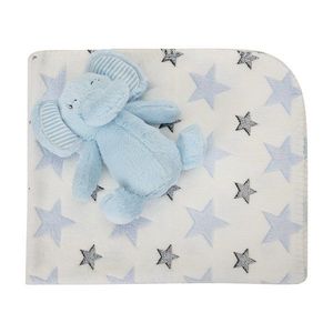 Paturica moale cu jucarie din plus Nappy Elefant Blue 90 x 75 cm 0 luni+ imagine
