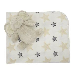 Paturica moale cu jucarie din plus Nappy Elefant Beige 90 x 75 cm 0 luni+ imagine