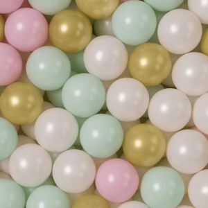 Set 200 bile din plastic 7 cm MeowBaby pentru centru de joaca alb, gold, roz si verde imagine