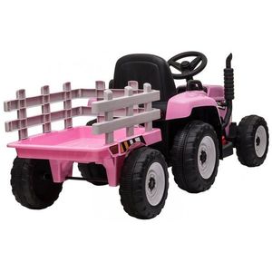 Tractor electric pentru copii Nichiduta Track Pink 90W cu telecomanda 2.5G, Acumulator 12V, Remorca detasabila, Centura siguranta, Faruri cu lumini LED, Sunete, slot card, Roti late din plastic rezistent cu aparatori noroi imagine