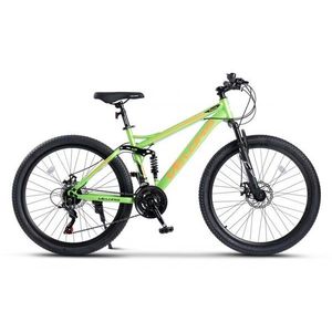 Bicicleta MTB-Full Suspension Velors Earth 2.6 V2660G VerdePortocaliu, roti 26 inch, inaltime utilizator 150-165cm, greutate suportata 100 kg imagine