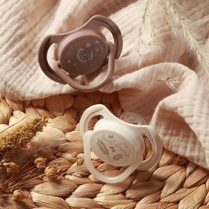 Set 2 suzete simetrice Babyono din silicon 18 luni+ cu maner fluorescent imagine