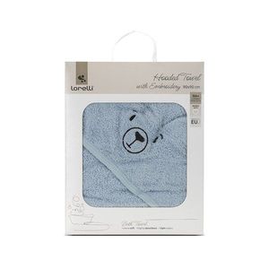 Prosop de baie cu gluga si broderie 90 x 90 cm din bumbac 0 luni+ Soft Blue imagine