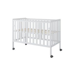 Patut din lemn si MDF pentru copii Nichiduta Bambi Alb cu laterala culisanta, roti cu blocare, vopsele ecologice pe baza de apa, margini rotunjite, dimensiuni interioare 120x60 cm imagine