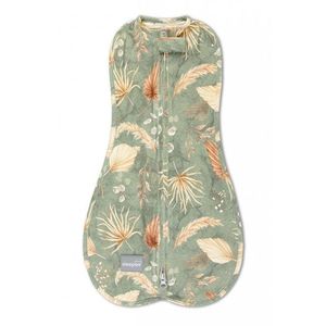 Saculet swaddle pentru infasat nou nascut + caciulita First Step Boho Green 0.2 Tog Sleepee imagine