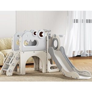 Spatiu de joaca pentru copii Nichiduta Garden greywhite de interiorexterior, tobogan cu rampa de alunecare lina, balustrade de sustinere, cu scari, robust si stabil, dimensiune 134 x 152 x 94 cm imagine