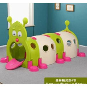 Tunel de joaca pentru copii Nichiduta Garden Omida greenbeige, design modular cu 4 segmente tubulare, robust si sigur, dimensiune 195 x 105 x 105 cm imagine