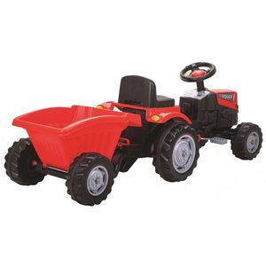 Tractor pentru copii Pilsan Power Red cu remorca, actionat de pedale, transmisie pe lant, volan cu claxon, scaun reglabil cu spatar, de la 3 ani pana la 50 kg imagine