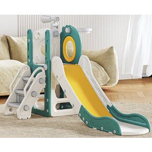 Spatiu de joaca pentru copii Nichiduta Garden greenwhite, de interiorexterior, cu tobogan, balustrada de sustinere, treptele late, dimensiune 153 x 67 x 80 cm imagine