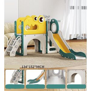 Spatiu de joaca pentru copii Nichiduta Garden greenwhite de interiorexterior, tobogan cu rampa de alunecare lina, balustrade de sustinere, cu scari, robust si stabil, dimensiune 134 x 152 x 94 cm imagine