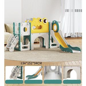 Spatiu de joaca pentru copii, Nichiduta Garden greenwhite, de interiorexterior, cu tobogan, cos de baschet, balustrada de sustinere, treptele late, dimensiune 134 x 152 x 94 cm imagine