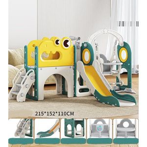 Spatiu de joaca pentru copii Nichiduta Garden greenwhite, de interiorexterior, Leagan muzical cu masuta, scari de acces si tobogan, cadru stabil si robust, dimensiune 215 x 152 x 110 cm imagine