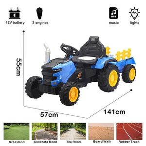Tractor electric cu remorca Nichiduta Powerful Blue, acumulator 12V, roti late si rezistente, faruri cu lumini LED, spatar inalt, aspect realistic, unitate audio cu usb imagine