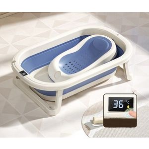 Set Cadita si Suport anatomic detasabil pentru bebelusi Little Mom Blue, cu afisaj temperatura digital, design pliabil si compact, cu suprafete antiderapante, finisaje netede si sistem de agatare imagine