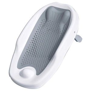 Suport de baie pentru bebelusi Little Mom Grey ComfortBath Baby, design ergonomic pliabil, usor de transportat, prevazut cu tetiera, suprafata texturata cu orificii de drenaj, material non-toxic imagine
