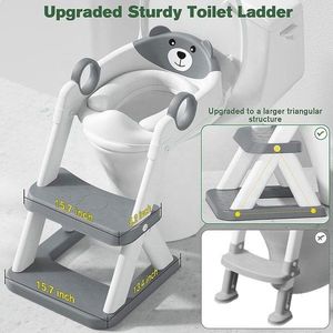 Reductor de toaleta pentru copii Little Mom Gray Teddy Bear, colac din PVC, design pliabil, robust si stabil, ajustabil pe 6 nivele de inaltime, manere ergonomice, design anti-stropire, dimensiune 38 x 34 x 59 cm imagine