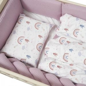Set de lenjerie din bumbac pentru patut cu 6 piese Twins Waffle rozalb imagine