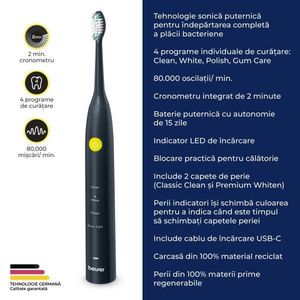 Periuta de dinti electrica sonica Jet Black Green Planet SC30 Beurer imagine