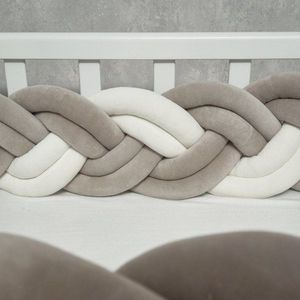 Protectie laterala impletita din catifea pentru patut Twins 240 cm Gri imagine
