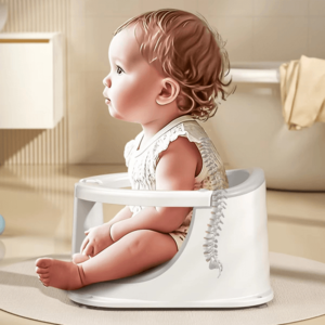 Scaunel de baie pentru bebelusi Little Mom BabySpa Blue, termometru digital cu ecran tactil, bariera circulara 360, cu spatar ergonomic, compatibilitate universala, si Jucarie rotativa tip spinner inclusa imagine