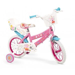 Bicicleta pentru fetite Toimsa Peppa Pig Pink 14 inch cu roti ajutatoare, 2 cosulete, frana de mana pe ambele roti, scaun si ghidon reglabile pe inaltime imagine