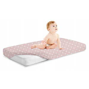 Cearceaf cu banda elastica pentru pat copii, dimensiune 140 x 70cm, 100 bumbac, BabyMam pinkdots imagine