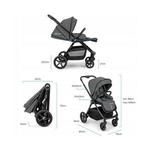 Carucior pentru copii Kidnort Alskar dark gray, 6-48 luni pana la 22 kg, bara de protectie detasabila, capotina extensibila, spatar si suport pentru picioare reglabile, cu geanta si accesorii incluse imagine