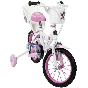 Bicicleta copii Huffy Minnie 14 inch, roti ajutatoare si cosulet, pentru copii cu varsta intre 4 si 6 ani sau cu inaltimea pana la 110 cm, frana de mana pe ambele roti, anvelope cu profil gros, scaun reglabil imagine