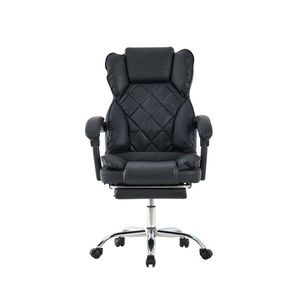 Scaun negru de birou, suport picioare, spatar rabatabil, pivotant la 360 grade, cotiere buretate, piele ecologica imagine