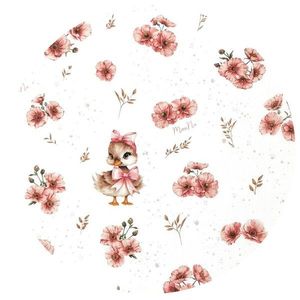 Paturica pentru scoica si carucior MimiNu cu gluga si urechi 90x90 cm Ducklings Powdery Pink imagine