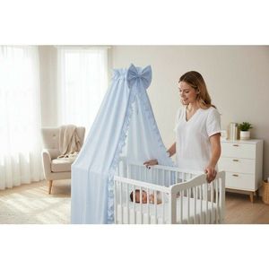 Baldachin pentru patut MimiNu cu funda si volanas 210x145 cm Colectia Royal Blue imagine