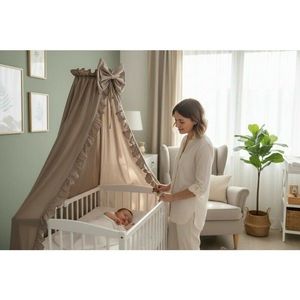 Baldachin pentru patut MimiNu cu funda si volanas 210x145 cm Colectia Royal Mocha imagine