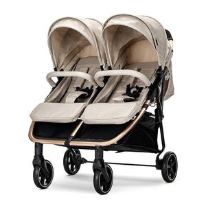 Carucior pentru gemeni Lorelli Duo Beige, cadru din aluminiu, spatar reglabil pozitii multiple, geanta pentru mama inclusa imagine