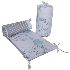 Set 2 aparatori laterale din bumbac pentru patut 120x60 cm Beberoyal Love Elephants Blue imagine