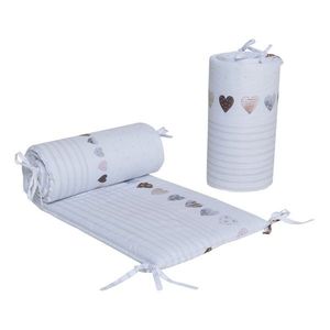 Set 2 aparatori laterale din bumbac pentru patut 120x60 cm Beberoyal Teddy BearsHearts Alb imagine