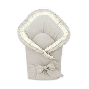 Paturica de infasat MimiNu cu volanase si dantela 75x75 cm Beige imagine