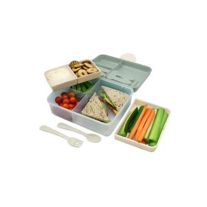 Cutie pentru pranz bento cu 2 nivele si tacamuri Melii flori albastre imagine