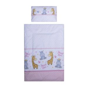 Lenjerie din bumbac cu 5 piese pentru saltea 120x60 cm Beberoyal HippoGiraffe Roz ambalata intr-o gentuta de transport imagine