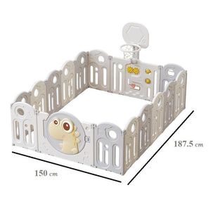 Gardulet loc de joaca pentru copii Nichiduta Garden Pink Dinosaur pliabil, portabil, de interiorexterior, compus din 14 panouri de gard + 2 panouri laterale, cos de baschet, usa cu blocare, inalt 61 cm imagine