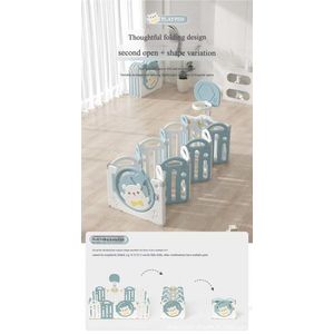 Gardulet loc de joaca pentru copii Nichiduta Garden Grey Bear, pliabil si portabil, de interiorexterior, compus din 14 panouri de gard + 2 panouri laterale cu Cos de baschet si angrenaje rotative imagine