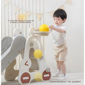 Tobogan pentru copii Nichiduta Garden Grey Car, de interiorexterior cu mini-cos de Baschet si joc de precizie cu inele, cu scara, manere de sustinere, design pliabil, 38 x 155 x 70cm imagine